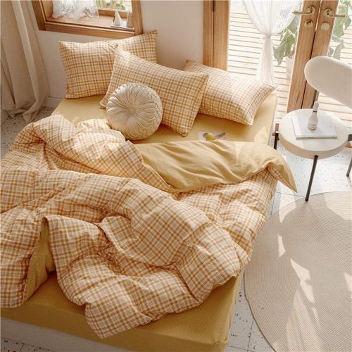  HIGHBUY Luxury Plaid Pattern Flannel Bedding Duvet Cover Set King Soft Cotton Red Grid Printed Comforter Cover King for Boys Men Reversible Modern Checkered Bedding Sets, Lightweig