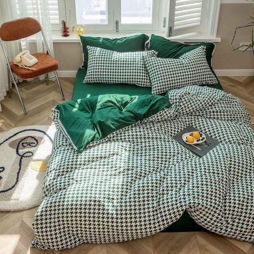  HIGHBUY Luxury Plaid Pattern Flannel Bedding Duvet Cover Set King Soft Cotton Red Grid Printed Comforter Cover King for Boys Men Reversible Modern Checkered Bedding Sets, Lightweig