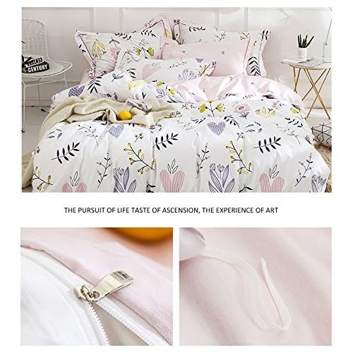  HIGHBUY Lightweight Printed Bedding Duvet Cover Set Full Peach Pink Dark Grey Premium Cotton 3-Pieces Reversible Comforter Quilt Covers Children Soft Cotton Kids Bedding Set Queen,