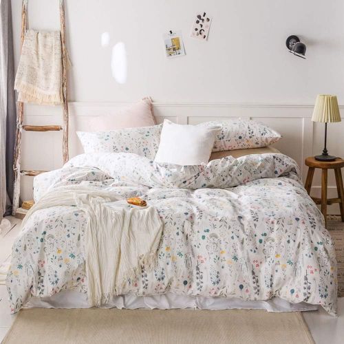  HIGHBUY Lightweight Printed Bedding Duvet Cover Set Full Peach Pink Dark Grey Premium Cotton 3-Pieces Reversible Comforter Quilt Covers Children Soft Cotton Kids Bedding Set Queen,