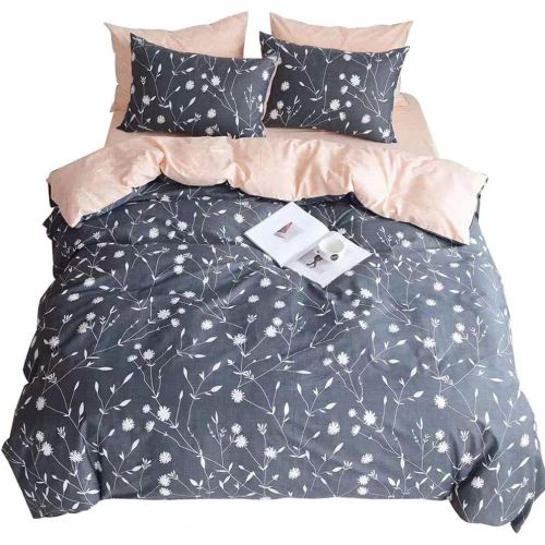  HIGHBUY Lightweight Printed Bedding Duvet Cover Set Full Peach Pink Dark Grey Premium Cotton 3-Pieces Reversible Comforter Quilt Covers Children Soft Cotton Kids Bedding Set Queen,