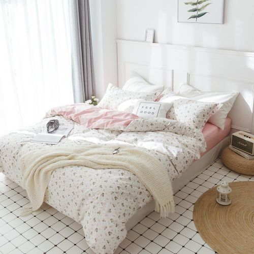  HIGHBUY Lightweight Printed Bedding Duvet Cover Set Full Peach Pink Dark Grey Premium Cotton 3-Pieces Reversible Comforter Quilt Covers Children Soft Cotton Kids Bedding Set Queen,