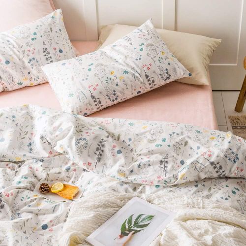  HIGHBUY Lightweight Printed Bedding Duvet Cover Set Full Peach Pink Dark Grey Premium Cotton 3-Pieces Reversible Comforter Quilt Covers Children Soft Cotton Kids Bedding Set Queen,