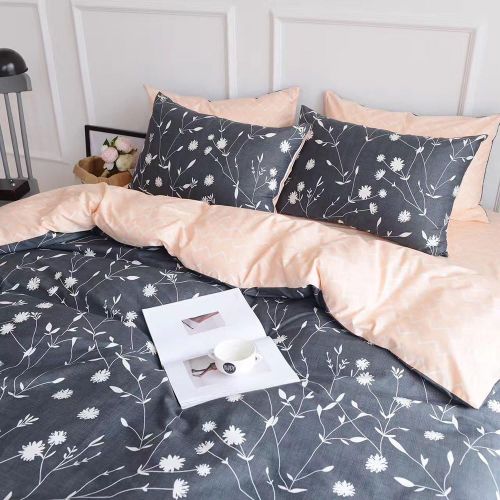  HIGHBUY Lightweight Printed Bedding Duvet Cover Set Full Peach Pink Dark Grey Premium Cotton 3-Pieces Reversible Comforter Quilt Covers Children Soft Cotton Kids Bedding Set Queen,