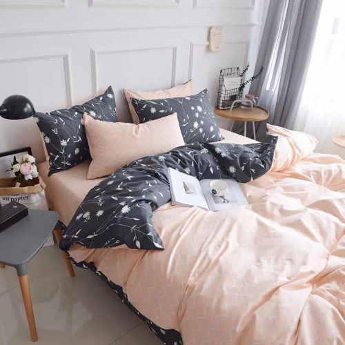  HIGHBUY Lightweight Printed Bedding Duvet Cover Set Full Peach Pink Dark Grey Premium Cotton 3-Pieces Reversible Comforter Quilt Covers Children Soft Cotton Kids Bedding Set Queen,