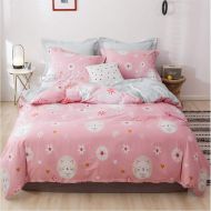 HIGHBUY Soft Cotton Pink Cat Print Duvet Cover Set Twin Gray Kids Boys Cartoon Bedding Sets 3 Pieces Reversible Cotton Comforter Cover Twin with Zipper Closure for Children Teen Animal Bed