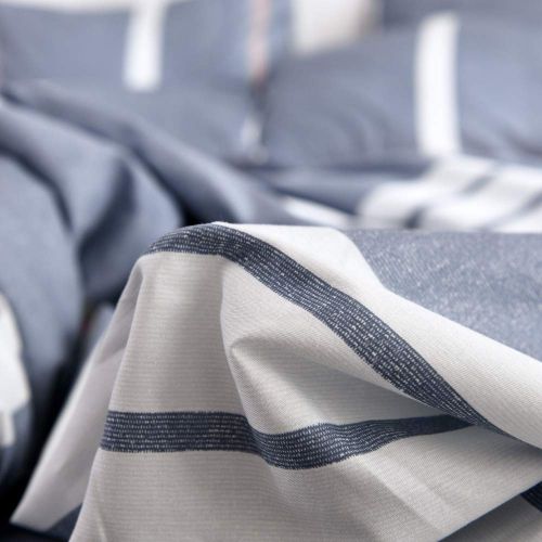  HIGHBUY Kids Striped Duvet Cover Twin Cotton Bedding Sets Dark Blue Gingham Duvet Cover Set for Teens Boys Reversible Geometric Comforter Cover Twin with Zipper Ties,Lightweight Soft Cotto