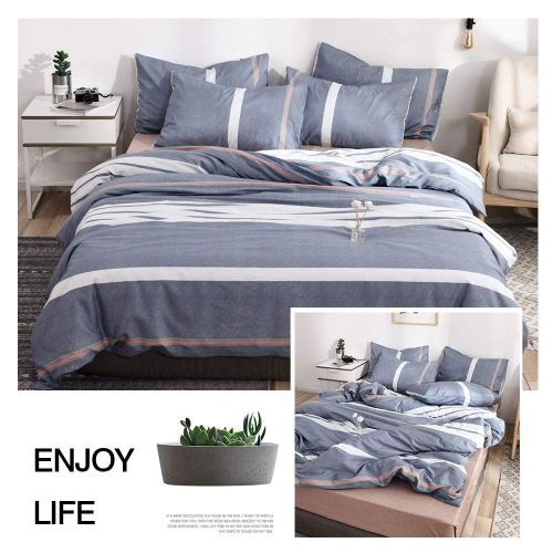  HIGHBUY Kids Striped Duvet Cover Twin Cotton Bedding Sets Dark Blue Gingham Duvet Cover Set for Teens Boys Reversible Geometric Comforter Cover Twin with Zipper Ties,Lightweight Soft Cotto