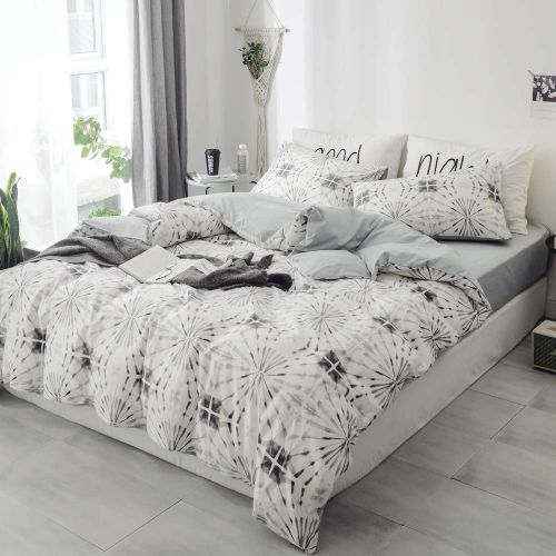  HIGHBUY 3 Pieces Duvet Cover Set Queen 100 Percent Natural Cotton Full Bedding Sets Geometric White Black Minimal Reversible Comforter Cover with 2 Pillowcases,Modern Duvet Cover K