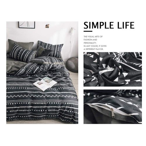  HIGHBUY Lightweight Soft Cotton Duvet Cover Queen Black Geometric Stripe Bedding Sets Full Black Teens Boys Reversible Duvet Comforter Cover Queen 3 Pieces Cartoon Children Stripe