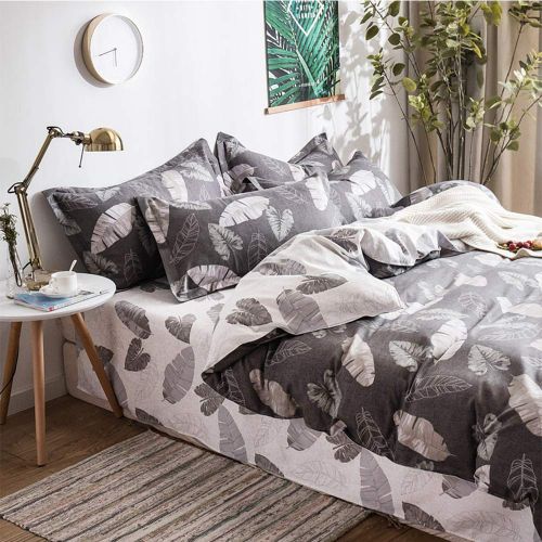  HIGHBUY Kids Tropical Leaves Queen Duvet Cover Cotton Full Gray Feather Bedding Comforter Cover Set Full Queen 3 Pieces for Teens Men Lightweight Soft Modern Comforter Cover Queen