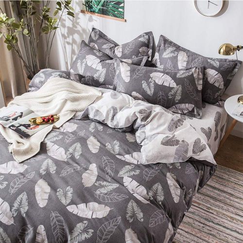  HIGHBUY Kids Tropical Leaves Queen Duvet Cover Cotton Full Gray Feather Bedding Comforter Cover Set Full Queen 3 Pieces for Teens Men Lightweight Soft Modern Comforter Cover Queen