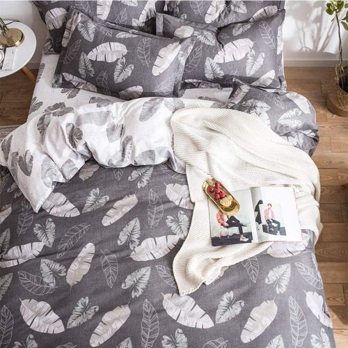  HIGHBUY Kids Tropical Leaves Queen Duvet Cover Cotton Full Gray Feather Bedding Comforter Cover Set Full Queen 3 Pieces for Teens Men Lightweight Soft Modern Comforter Cover Queen