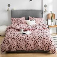 HIGHBUY Leopard Pattern Kids Duvet Cover Queen Pink Girls Bedding Sets Full Cotton Comforter Cover with Zipper Ties Reversible 3 Pieces Teens Full Bedding (Pink, Queen)