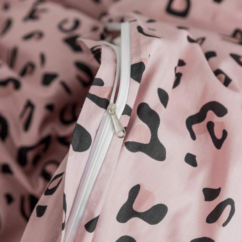  HIGHBUY Leopard Pattern Kids Duvet Cover Queen Pink Girls Bedding Sets Full Cotton Comforter Cover with Zipper Ties Reversible 3 Pieces Teens Full Bedding (Pink, Queen)