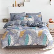 HIGHBUY 3 Piece Feather Bedding Duvet Cover Queen Gray Boho Feather Printed Teens Bedding Sets Queen Soft Cotton Comforter Cover for Girls Women Children Adult Feather Bedding Full