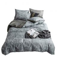 HIGHBUY Geometric Leaves Pattern Duvet Cover Set King Grey Cotton Reversible Bedding Sets with Hidden Zipper Modern Striped Comforter Cover King with 2 Pillowcase,Lightweight Soft
