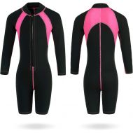 HIGI FLEXEL 2mm Wetsuit for Kids Long Sleeve Children Full Wet Suit for Girls Snorkeling Canoeing Swimming Lessons Wakeboarding Surfing Thermal Wetsuit for Toddlers Youth Shorty