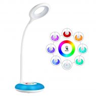 LED Desk Lamp, HIHIGOU Gooseneck Dimmable Eye Protection Desk Light 3.2W Touch Control 3 Adjustable Brightness Levels USB Rechargeable with Multi-Colored Changing Base, Reading Lam