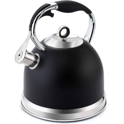  HIHUOS Tea Kettle for Stovetop, 3 Quart Loud Whistling Teapot with Cool Grip Ergonomic Handle Food Grade Stainless Steel Teakettle for Tea, Coffee (Black)