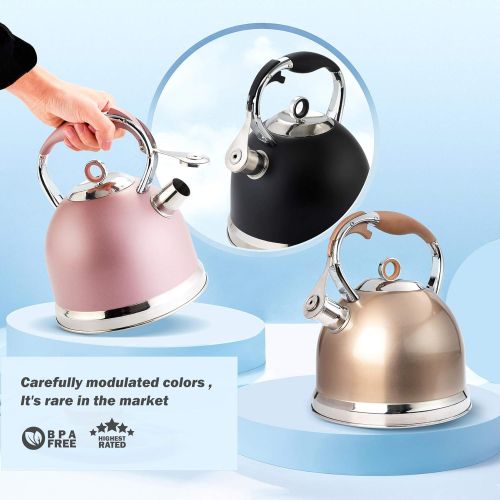  HIHUOS Tea Kettle for Stovetop, 3 Quart Loud Whistling Teapot with Cool Grip Ergonomic Handle Food Grade Stainless Steel Teakettle for Tea, Coffee (Black)