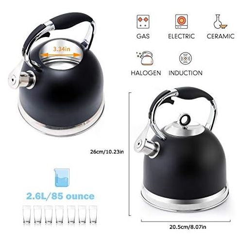  [아마존베스트]HIHUOS Tea Kettle 3 Quart induction Modern Stainless Steel Surgical Whistling Teapot - Pot For Stove Top (Black)