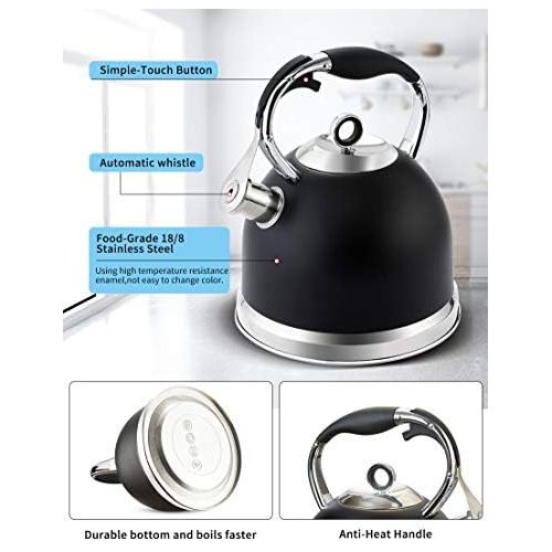  [아마존베스트]HIHUOS Tea Kettle 3 Quart induction Modern Stainless Steel Surgical Whistling Teapot - Pot For Stove Top (Black)