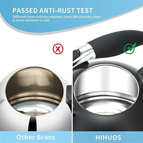  [아마존베스트]HIHUOS Tea Kettle 3 Quart induction Modern Stainless Steel Surgical Whistling Teapot - Pot For Stove Top (Black)