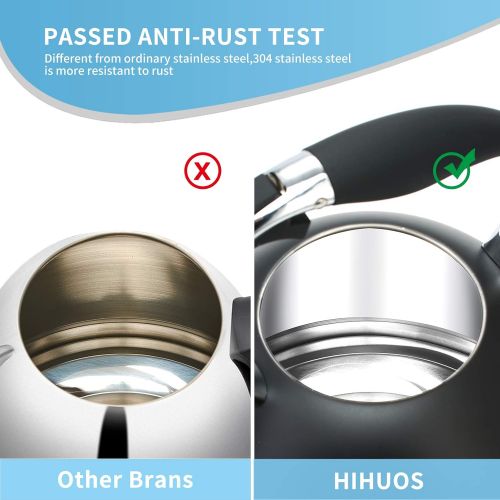  [아마존베스트]HIHUOS Tea Kettle 3 Quart induction Modern Stainless Steel Surgical Whistling Teapot - Pot For Stove Top (Black)