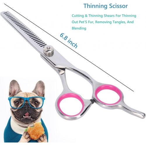  HIIZORR 5pcs Dog Pet Grooming Shears - Pet Magasin Pet Thinning Shears With Toothes Blade - Straight,Curved Shears With Combs,Stainless Steel Pet Trimmer Kit For Full Body,Nose ,Ear ,Long