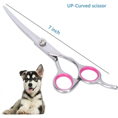  HIIZORR 5pcs Dog Pet Grooming Shears - Pet Magasin Pet Thinning Shears With Toothes Blade - Straight,Curved Shears With Combs,Stainless Steel Pet Trimmer Kit For Full Body,Nose ,Ear ,Long