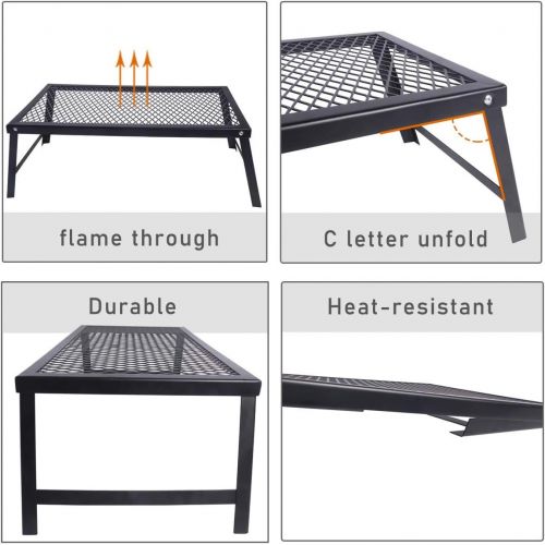  Hikeman Folding Campfire Grill Heavy Duty Camping Cooking Grate Over Fire Pit,Portable Outdoor Camp Grill Rack for Picnic BBQ Frying (55cm x 30cm)