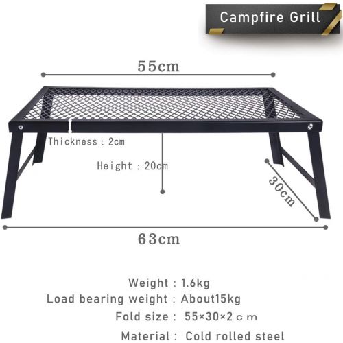  Hikeman Folding Campfire Grill Heavy Duty Camping Cooking Grate Over Fire Pit,Portable Outdoor Camp Grill Rack for Picnic BBQ Frying (55cm x 30cm)