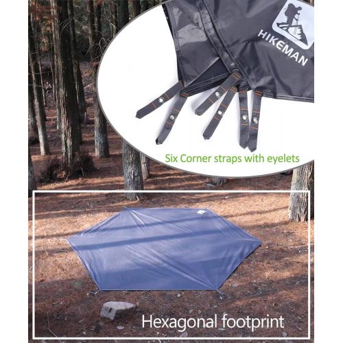  Hikeman Hexagonal Tent Footprint,1-4 Person Ultralight Waterproof Tent Tarp Ground Sheet Mat with 6 Tent Stakes for Camping Hiking Picnic Backpacking (Gray 10 X 8.8)