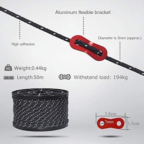  Hikeman 50m Reflective Guyline Solid Braid Nylon Camping Rope with Aluminum Adjuster Cord Tensioner Tent Accessory for Outdoor Travel,Hiking,Backpacking and Water Activities (Army