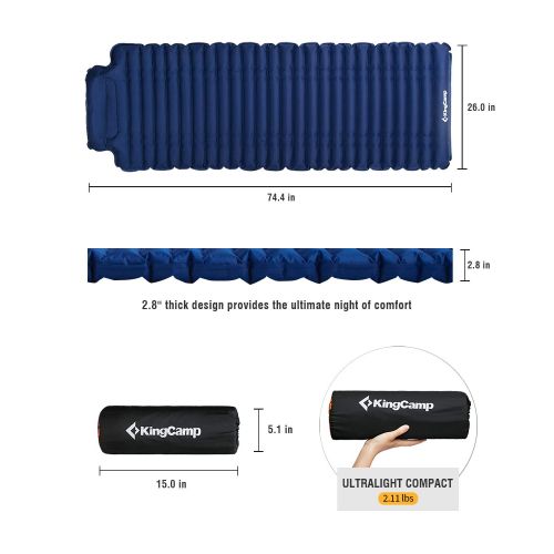  HIKENTURE KingCamp Inflatable Camping Air Mattress with Built-in Pump and Pillow Ultralight Compact Camping Sleeping Pad Backpacking Inflating Sleeping Mat