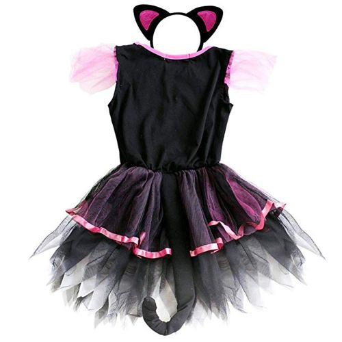  HILEELANG Girl Halloween Costumes Cat Dress Cosplay Witch Hat Holiday Party Tulle Performance Wear Pageant Dress