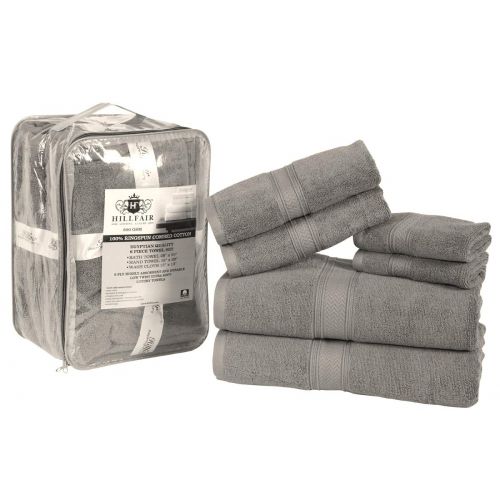  HILLFAIR 6 Pack Cotton Bath Towels Set- 600 GSM 100% Combed Cotton Bath Towel Set- 28x56 Oversized Extra Large Bath Towels- Absorbent, Hotel Spa Bath Towels Set- Cotton Natural Gre