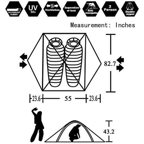  HILLMAN 3-4 Season 2 3 Person Lightweight Backpacking Tent Windproof Camping Tent Awning Family Tent Two Doors Double Layer with Aluminum rods for Outdoor Camping Family Beach Hunting Hiki