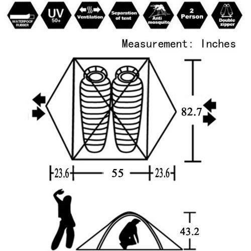  HILLMAN 3-4 Season 2 3 Person Lightweight Backpacking Tent Windproof Camping Tent Awning Family Tent Two Doors Double Layer with Aluminum rods for Outdoor Camping Family Beach Hunting Hiki