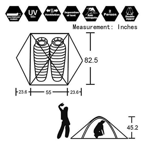  HILLMAN 3-4 Season 2 3 Person Lightweight Backpacking Tent Windproof Camping Tent Awning Family Tent Two Doors Double Layer with Aluminum rods for Outdoor Camping Family Beach Hunting Hiki