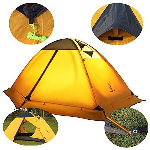  HILLMAN 3-4 Season 2 3 Person Lightweight Backpacking Tent Windproof Camping Tent Awning Family Tent Two Doors Double Layer with Aluminum rods for Outdoor Camping Family Beach Hunting Hiki