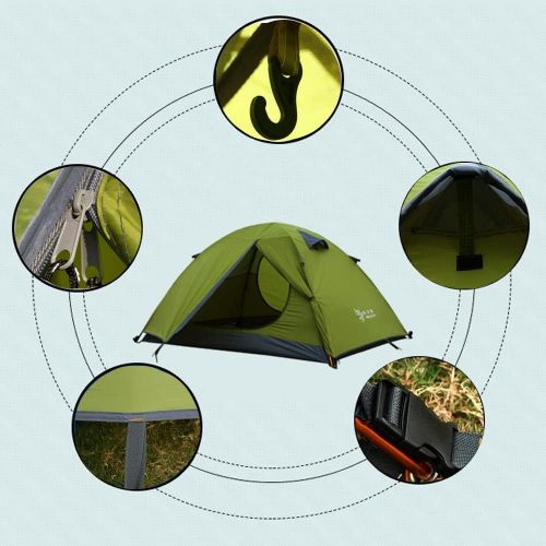  HILLMAN 3-4 Season 2 3 Person Lightweight Backpacking Tent Windproof Camping Tent Awning Family Tent Two Doors Double Layer for Outdoor Camping Family Beach Hunting Hiking Travel (Green-2