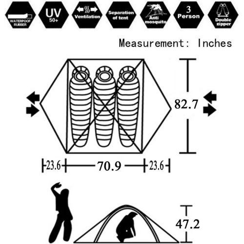  [아마존베스트]HILLMAN 3-4 Season 2 3 Person Lightweight Backpacking Tent Windproof Camping Tent Awning Family Tent Two Doors Double Layer with Aluminum rods for Outdoor Camping Family Beach Hunting Hiki