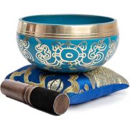 Tibetan Singing Bowl Set Blue - Easy To Play for Beginners - Authentic Handcrafted Mindfulness Meditation Holistic Sound 7 Chakra Healing Gift by Himalayan Bazaar