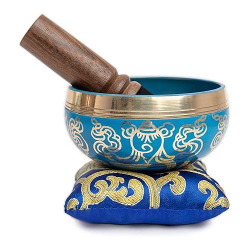  Tibetan Singing Bowl Set Blue - Easy To Play for Beginners - Authentic Handcrafted Mindfulness Meditation Holistic Sound 7 Chakra Healing Gift by Himalayan Bazaar