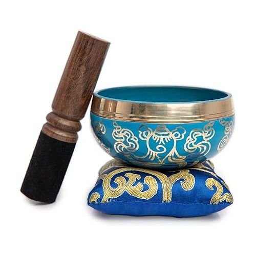  Tibetan Singing Bowl Set Blue - Easy To Play for Beginners - Authentic Handcrafted Mindfulness Meditation Holistic Sound 7 Chakra Healing Gift by Himalayan Bazaar