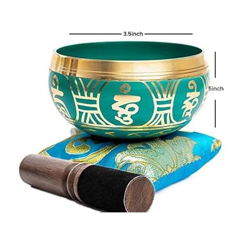  Tibetan Singing Bowl Set - Authentic Handcrafted Mindfulness Meditation Holistic Sound 7 Chakra Healing by Himalayan Bazaar (Turquoise)