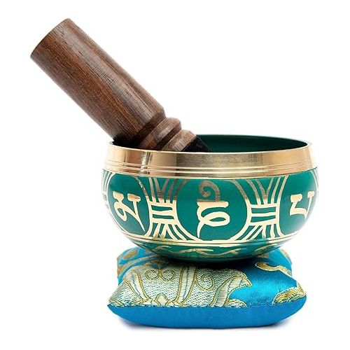  Tibetan Singing Bowl Set - Authentic Handcrafted Mindfulness Meditation Holistic Sound 7 Chakra Healing by Himalayan Bazaar (Turquoise)