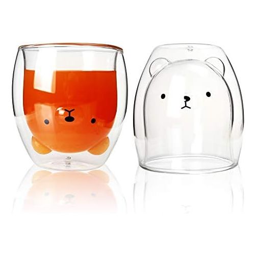  [아마존베스트]HINIU Double Glass Juice Espresso Milk Beer Cute Animal Mugs 1 Piece, 8 oz (BEAR)